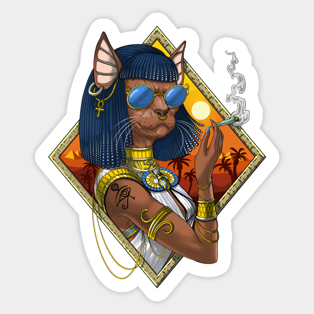 Bastet Egyptian Goddess Hippie Bastet Cat Goddess Sticker Teepublic